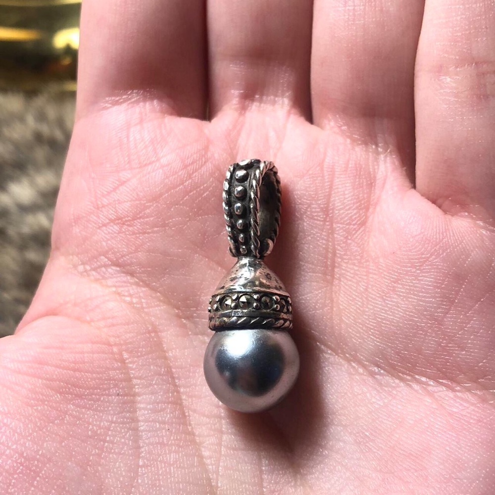 Vintage sterling silver faux pearl drop pendant